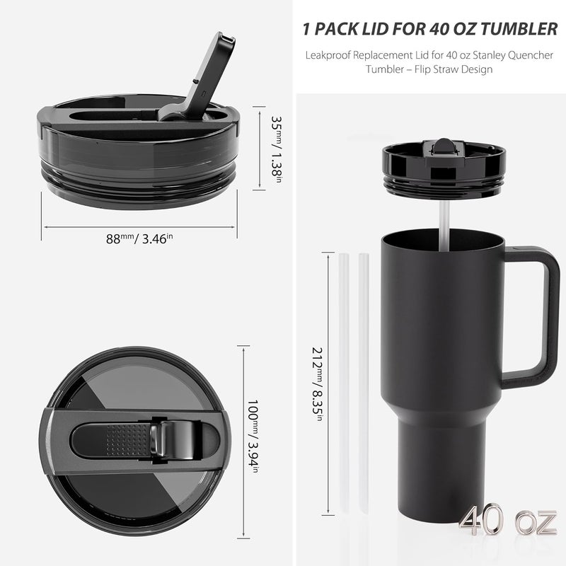 CeleVista 1 Pack Replacement Lid for Stanley 40 oz Quencher H2.0 & ProTour, Flip Straw Tumbler Lid for Stanley Cup, Leakproof, No Spill & Easy to Use Reusable Tumbler Cover (Balck-1P) - Image 3